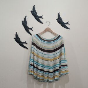 Calypso St. Barth 100% Silk Striped Kimono Sleeve Poncho Style Sweater - Size 0
